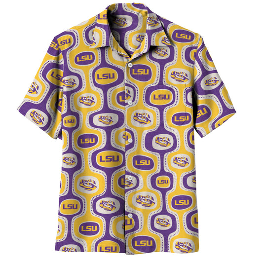 LSU Tigers Wes and Willy Mens College Cabana Boy Retro Button Down Hawaiian Short Sleeve Shirt