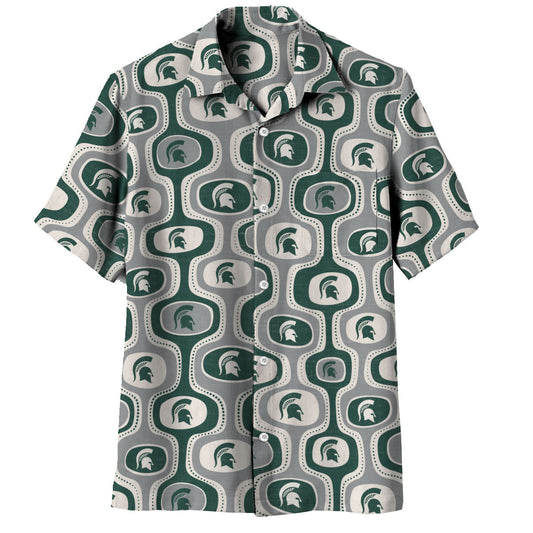 Michigan State Spartans Wes and Willy Mens College Cabana Boy Retro Button Down Hawaiian Short Sleeve Shirt