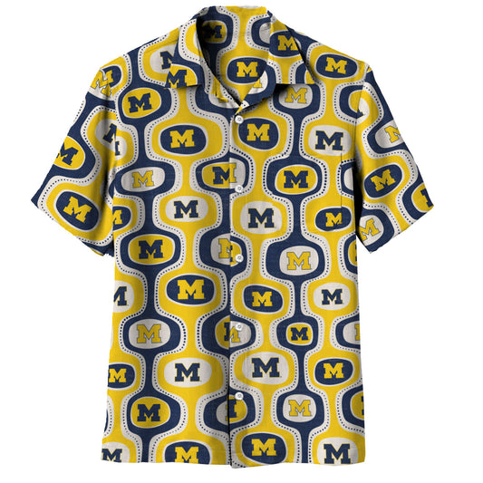 Michigan Wolverines Wes and Willy Mens College Cabana Boy Retro Button Down Hawaiian Short Sleeve Shirt
