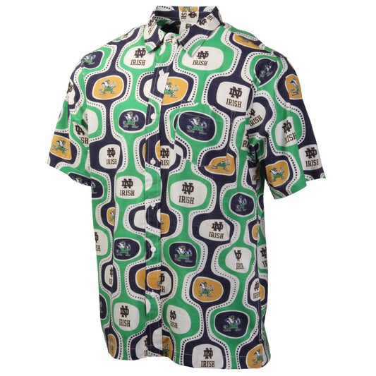 Notre Dame Fighting Irish Wes and Willy Mens College Cabana Boy Retro Button Down Hawaiian Short Sleeve Shirt
