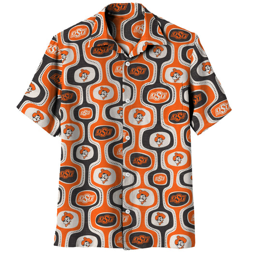 Oklahoma State Cowboys Wes and Willy Mens College Cabana Boy Retro Button Down Hawaiian Short Sleeve Shirt