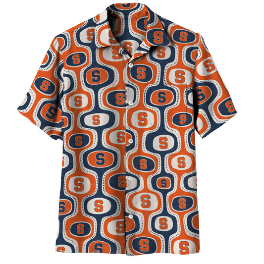 Syracuse Orange Wes and Willy Mens College Cabana Boy Retro Button Down Hawaiian Short Sleeve Shirt