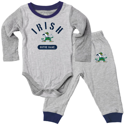 Notre Dame Fighting Irish Wes and Willy Baby College Jie Jie Long Sleeve Bodysuit and Pant Set