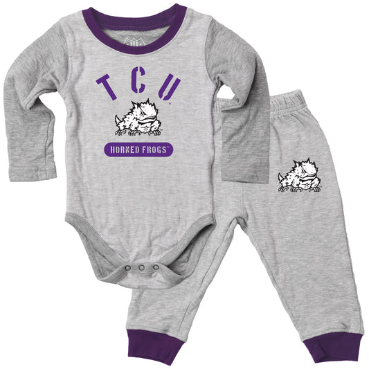 TCU Horned Frogs Wes and Willy Baby College Jie Jie Long Sleeve Bodysuit and Pant Set
