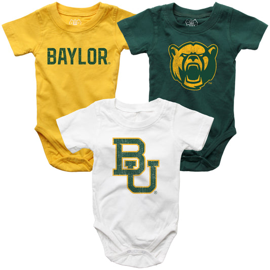 Baylor Bears Wes and Willy Baby 3 Pack Bodysuits