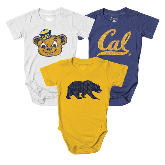 Cal Berkeley Bears Wes and Willy Baby 3 Pack Bodysuits