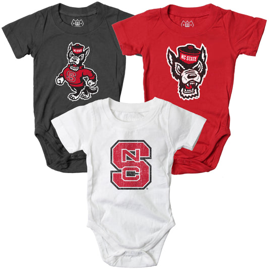 North Carolina State Wolfpack Wes and Willy Baby 3 Pack Bodysuits