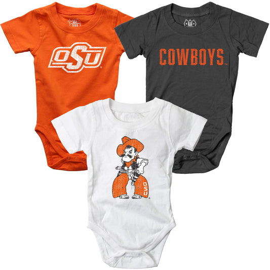 Oklahoma State Cowboys Wes and Willy Baby 3 Pack Bodysuits