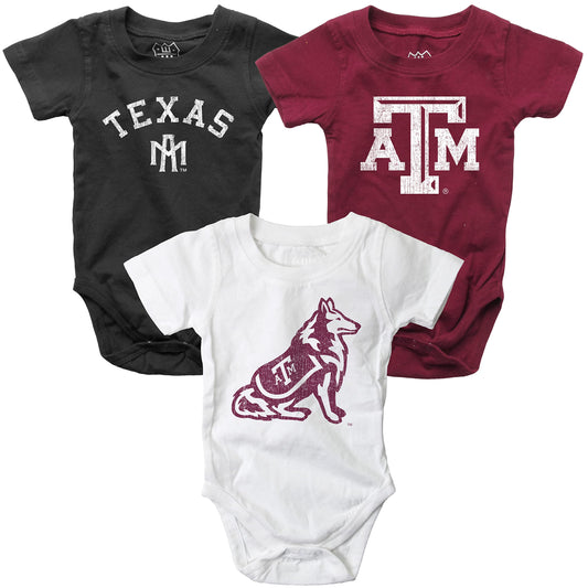 Texas A&M Aggies Wes and Willy Baby 3 Pack Bodysuits