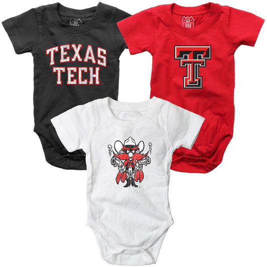 Texas Tech Red Raiders Wes and Willy Baby 3 Pack Bodysuits