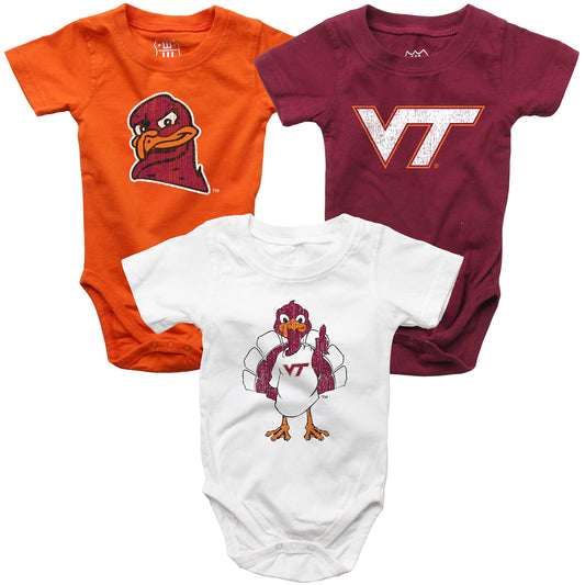 Virginia Tech Hokies Wes and Willy Baby 3 Pack Bodysuits