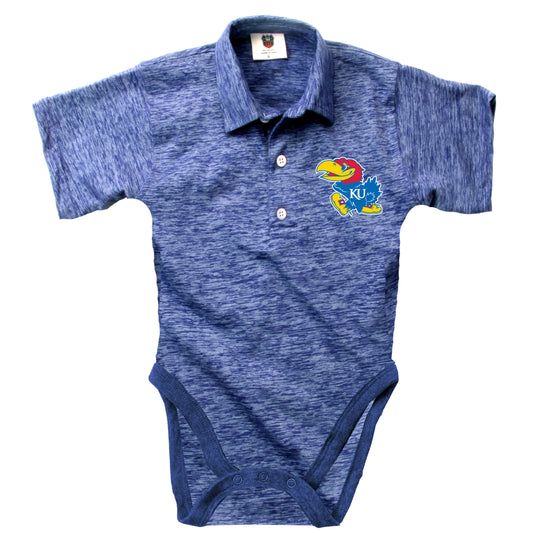 Kansas Jayhawks Wes and Willy Infant College Cloudy Yarn One Piece Polo Bodysuit