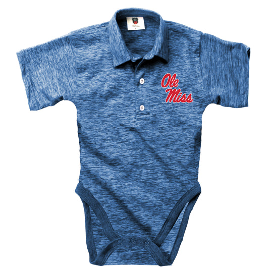 Ole Miss Rebels Wes and Willy Infant College Cloudy Yarn One Piece Polo Bodysuit