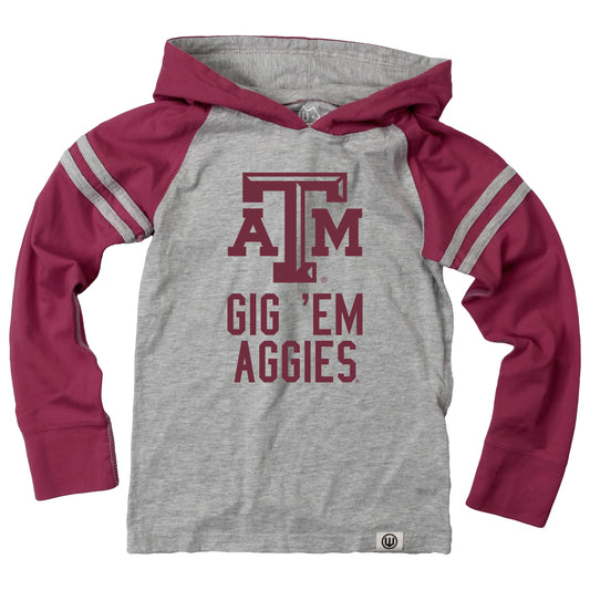 Texas A&M Aggies Wes and Willy Youth Boys Long Sleeve Hooded T-Shirt Striped