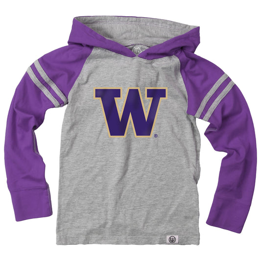 Washington Huskies Wes and Willy Youth Boys Long Sleeve Hooded T-Shirt Striped