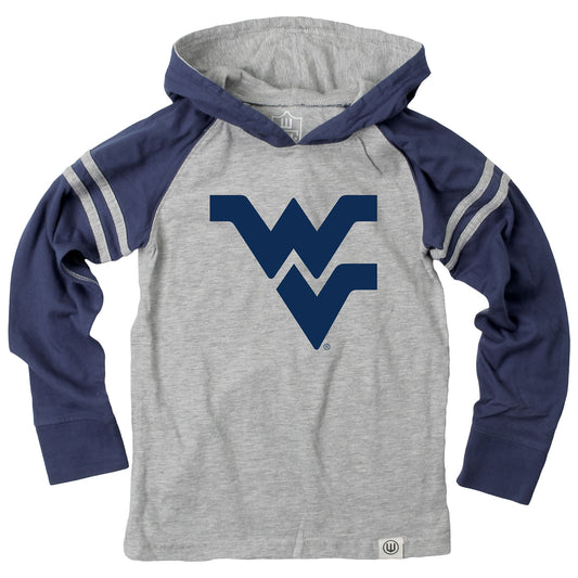 West Virginia Mountaineers Wes and Willy Youth Boys Long Sleeve Hooded T-Shirt Striped