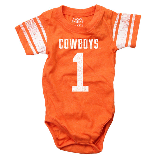 Oklahoma State Cowboys Wes and Willy Baby College One Piece Jersey Bodysuit