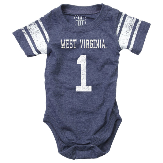 West Virginia Mountaineers Wes and Willy Baby College One Piece Jersey Bodysuit