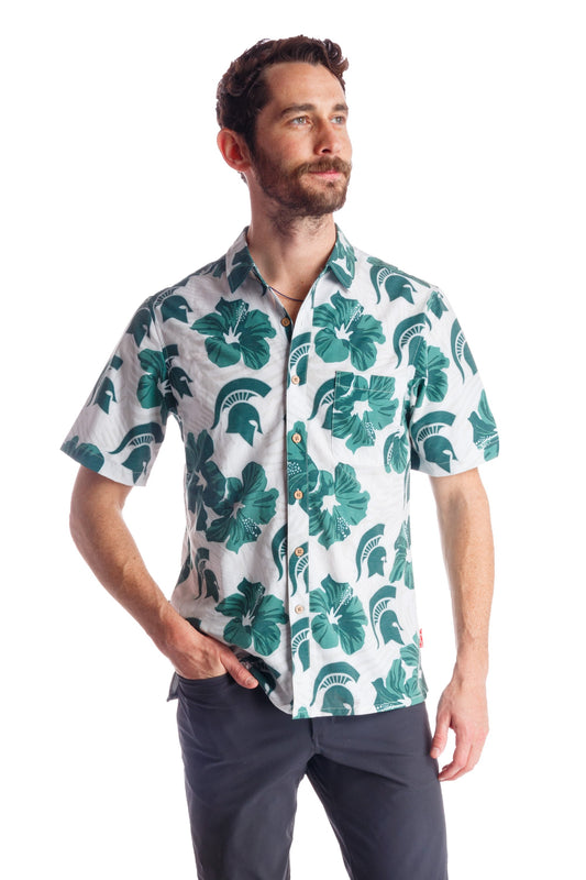 Michigan State Spartans Tellum and Chop Mens Floral Hawaiian Shirt White Flower