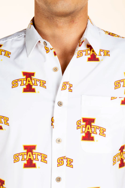 Iowa State Cyclones Tellum and Chop Mens Floral Hawaiian Shirt White