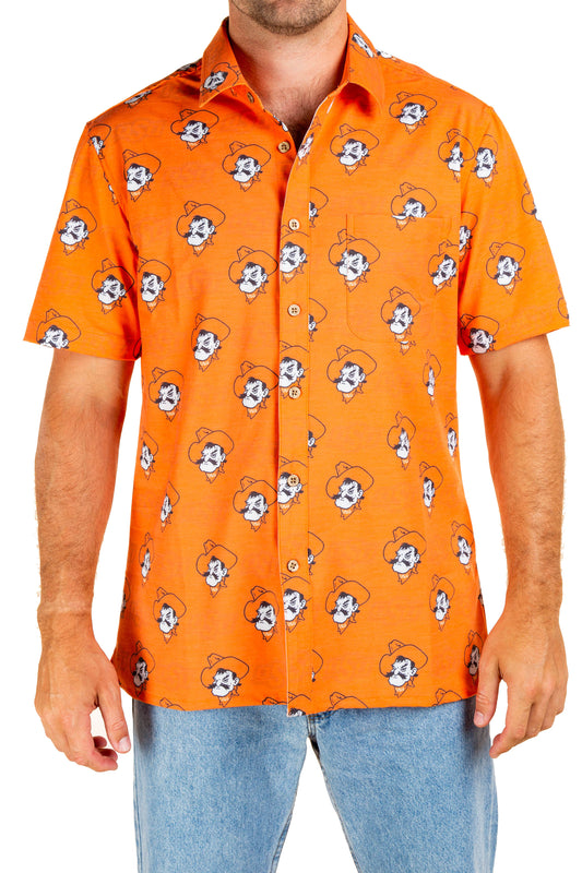 Oklahoma State Cowboys Tellum and Chop Mens Floral Hawaiian Shirt Orange Pistol Pete