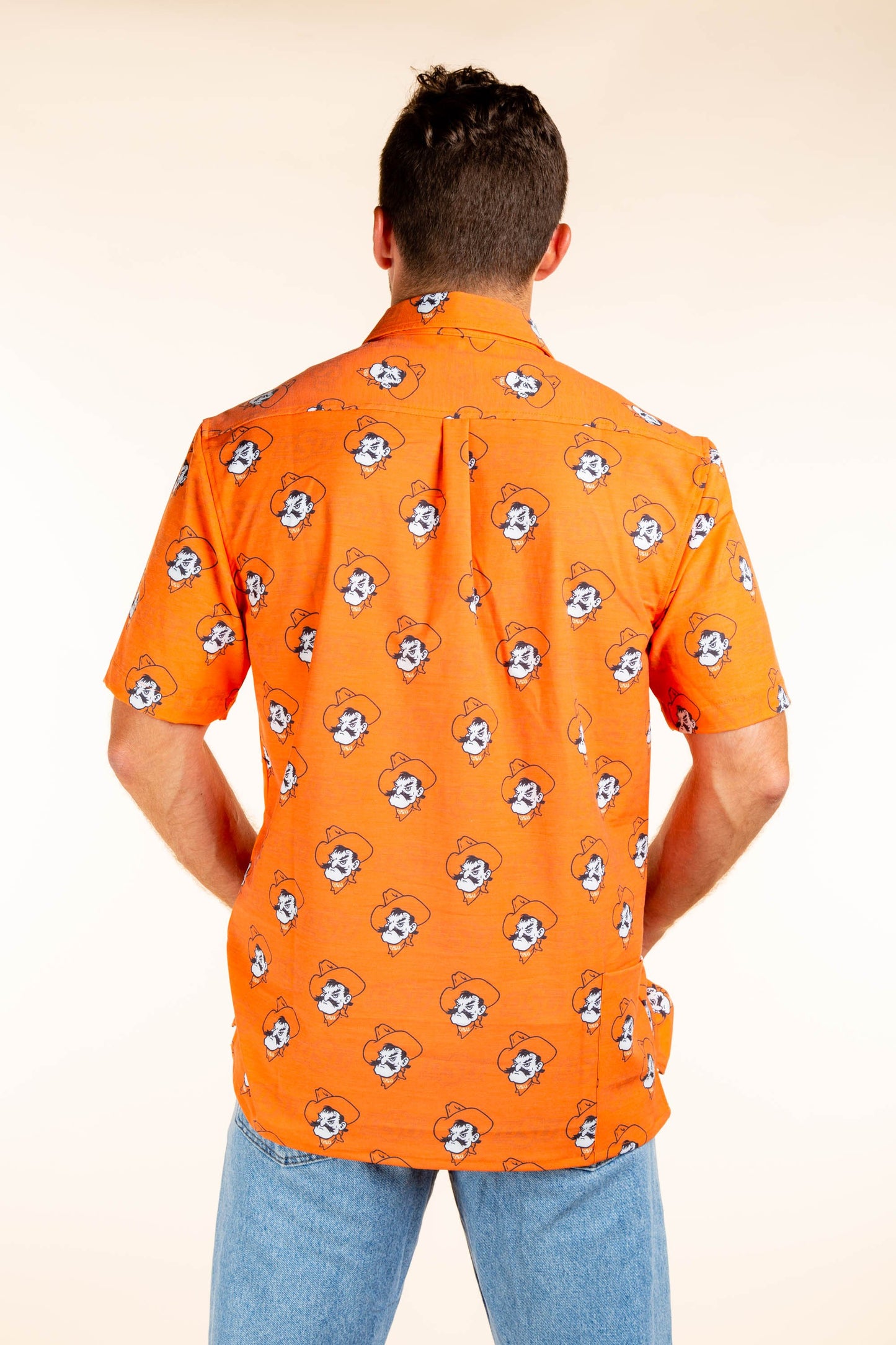 Oklahoma State Cowboys Tellum and Chop Mens Floral Hawaiian Shirt Orange Pistol Pete