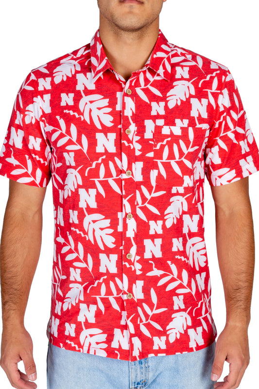 Nebraska Cornhuskers Tellum and Chop Mens Floral Hawaiian Shirt Red