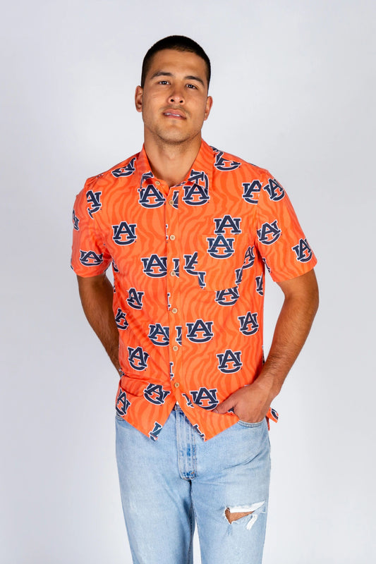 Auburn Tigers Tellum and Chop Mens Floral Hawaiian Shirt Orange