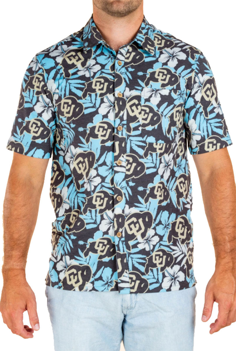 Colorado Buffaloes Tellum and Chop Mens Floral Hawaiian Shirt Black