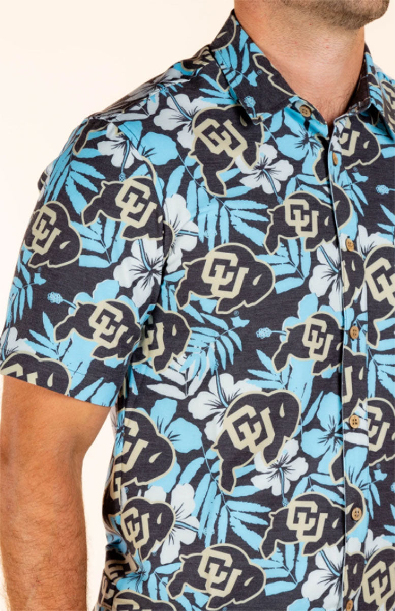 Colorado Buffaloes Tellum and Chop Mens Floral Hawaiian Shirt Black