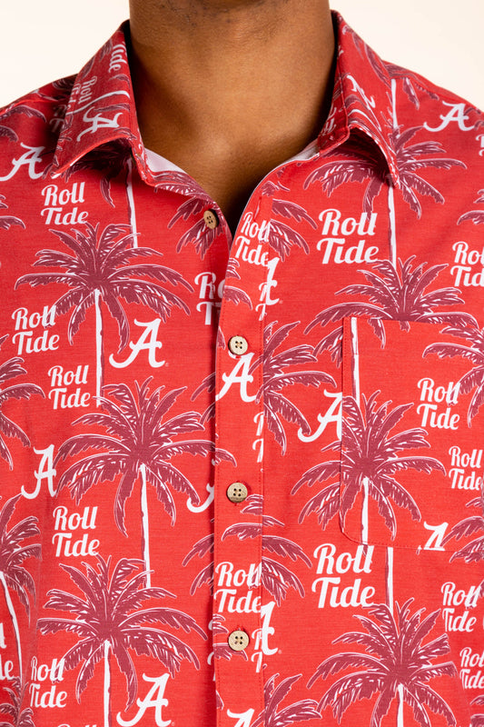 Alabama Crimson Tide Tellum and Chop Mens Floral Hawaiian Shirt Red Palm