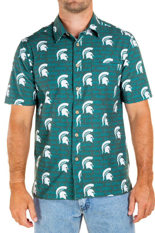 Michigan State Spartans Tellum and Chop Mens Floral Hawaiian Shirt Green Logo
