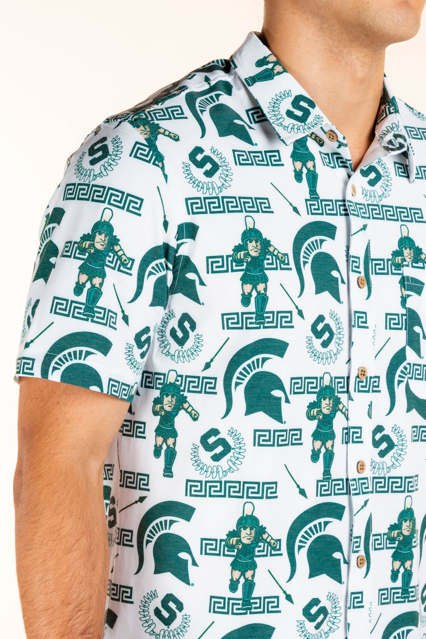 Michigan State Spartans Tellum and Chop Mens Floral Hawaiian Shirt White Mascot