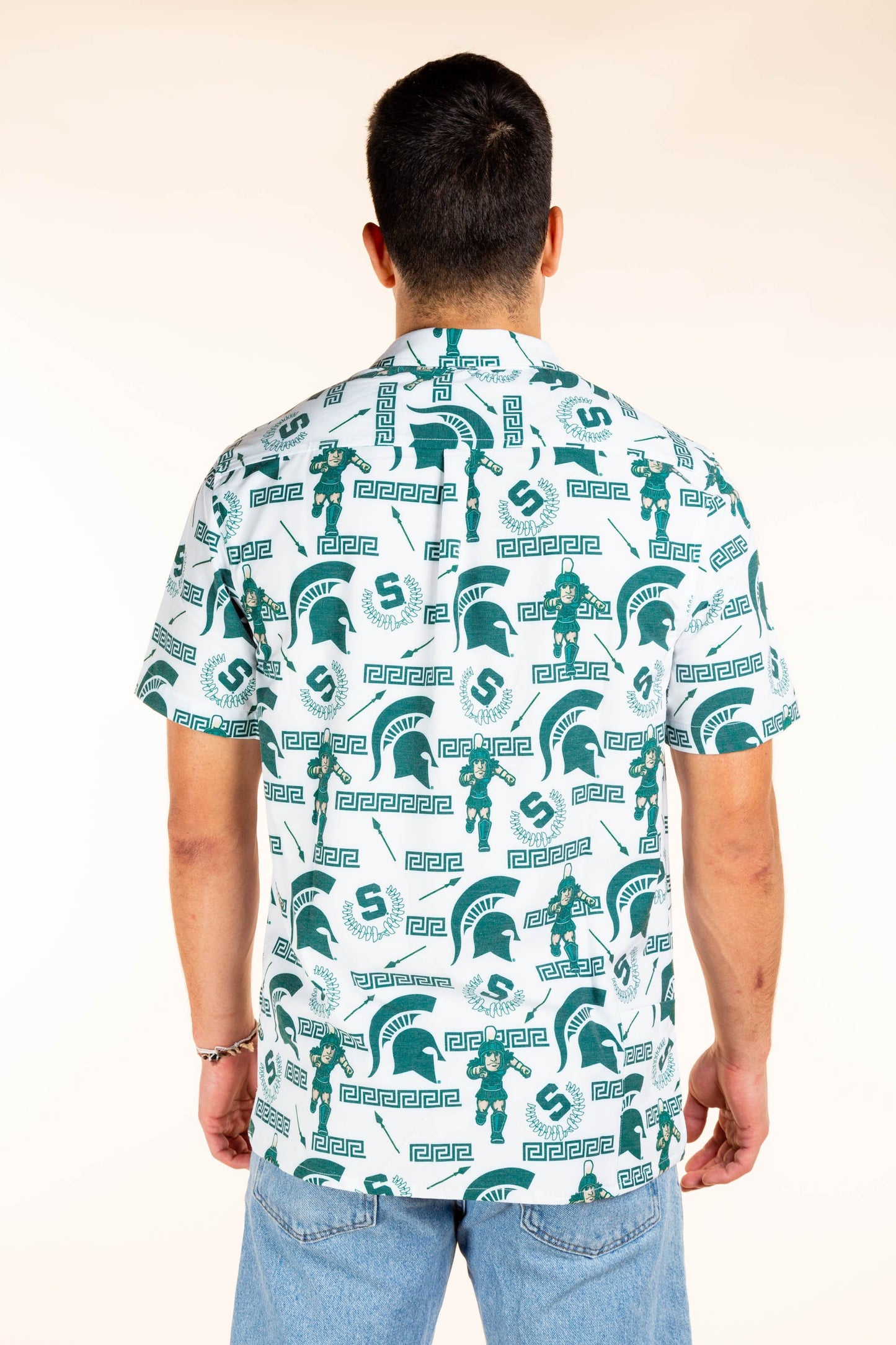 Michigan State Spartans Tellum and Chop Mens Floral Hawaiian Shirt White Mascot