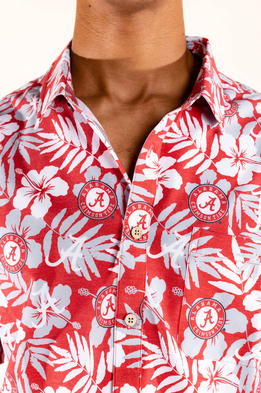 Alabama Crimson Tide Tellum and Chop Mens Floral Hawaiian Shirt Red Floral