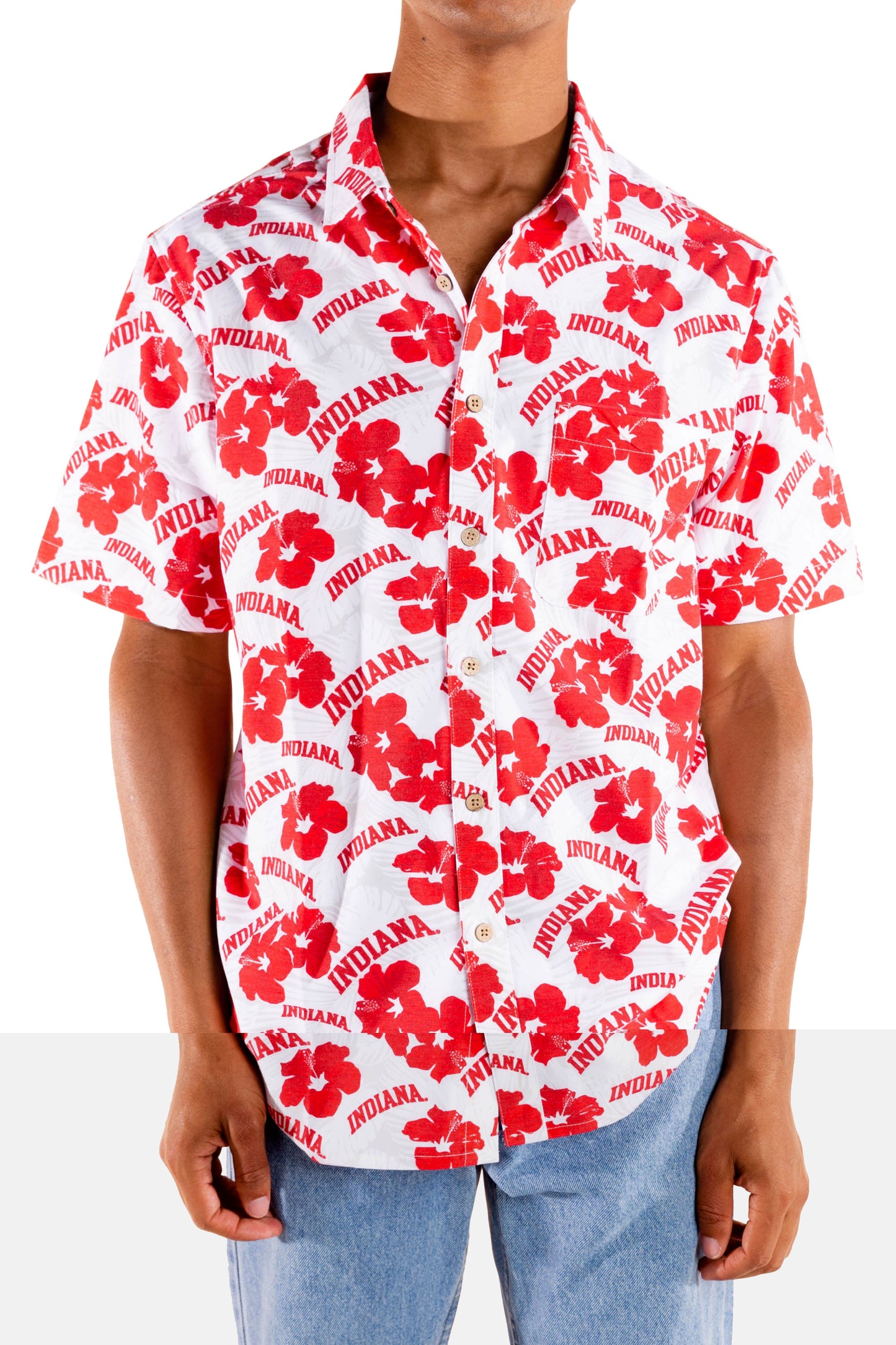Indiana Hoosiers Tellum and Chop Mens Floral Hawaiian Shirt White