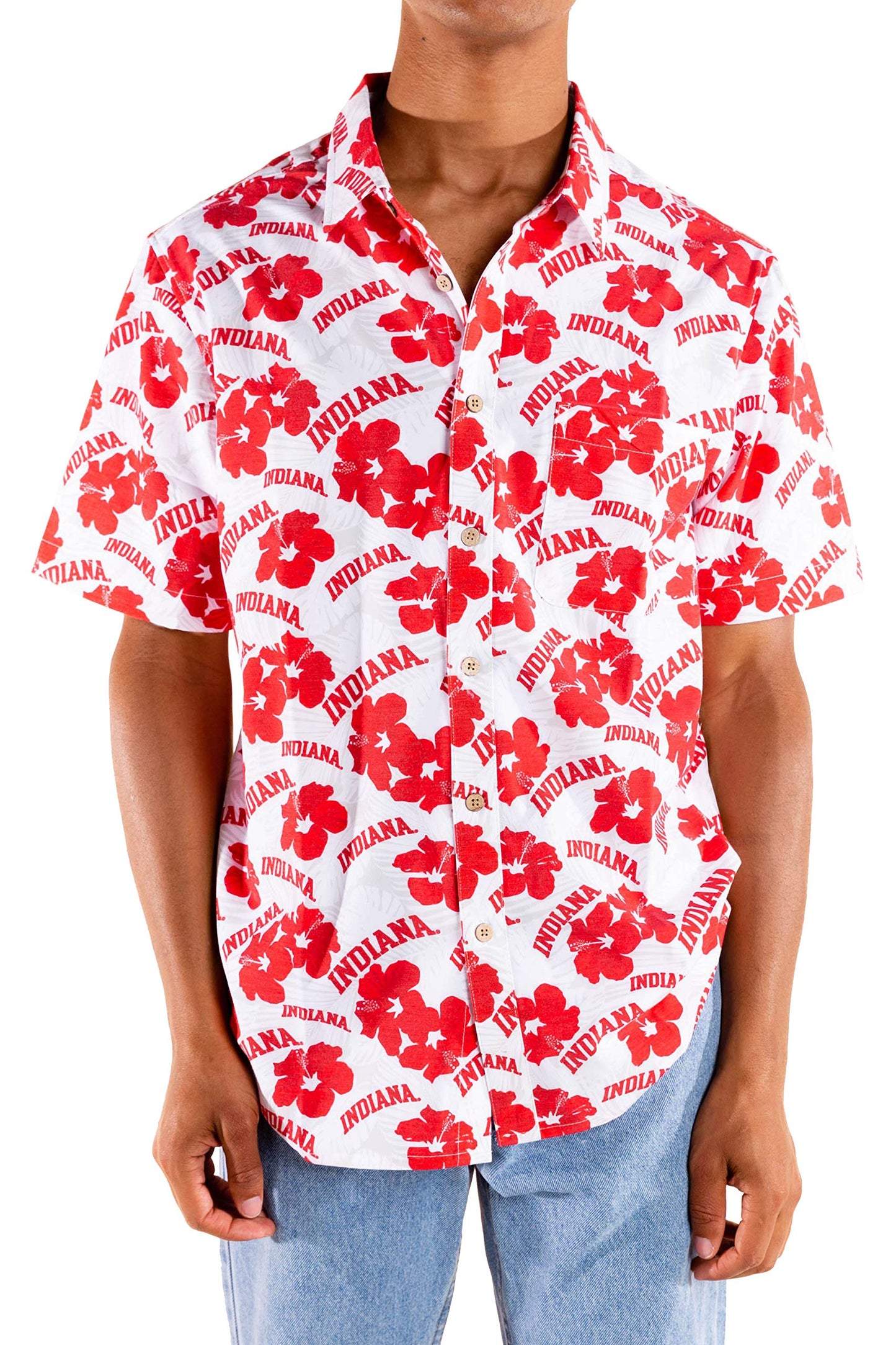 Indiana Hoosiers Tellum and Chop Mens Floral Hawaiian Shirt White
