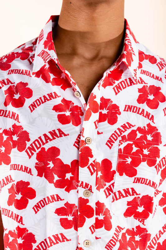 Indiana Hoosiers Tellum and Chop Mens Floral Hawaiian Shirt White