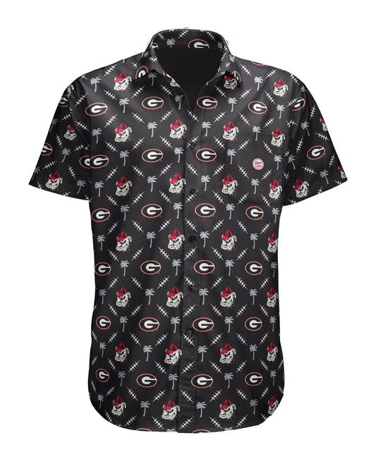 Georgia Bulldogs Mens Dyme Lyfe Short Sleeve Palm Tree Button Up Dress Shirt