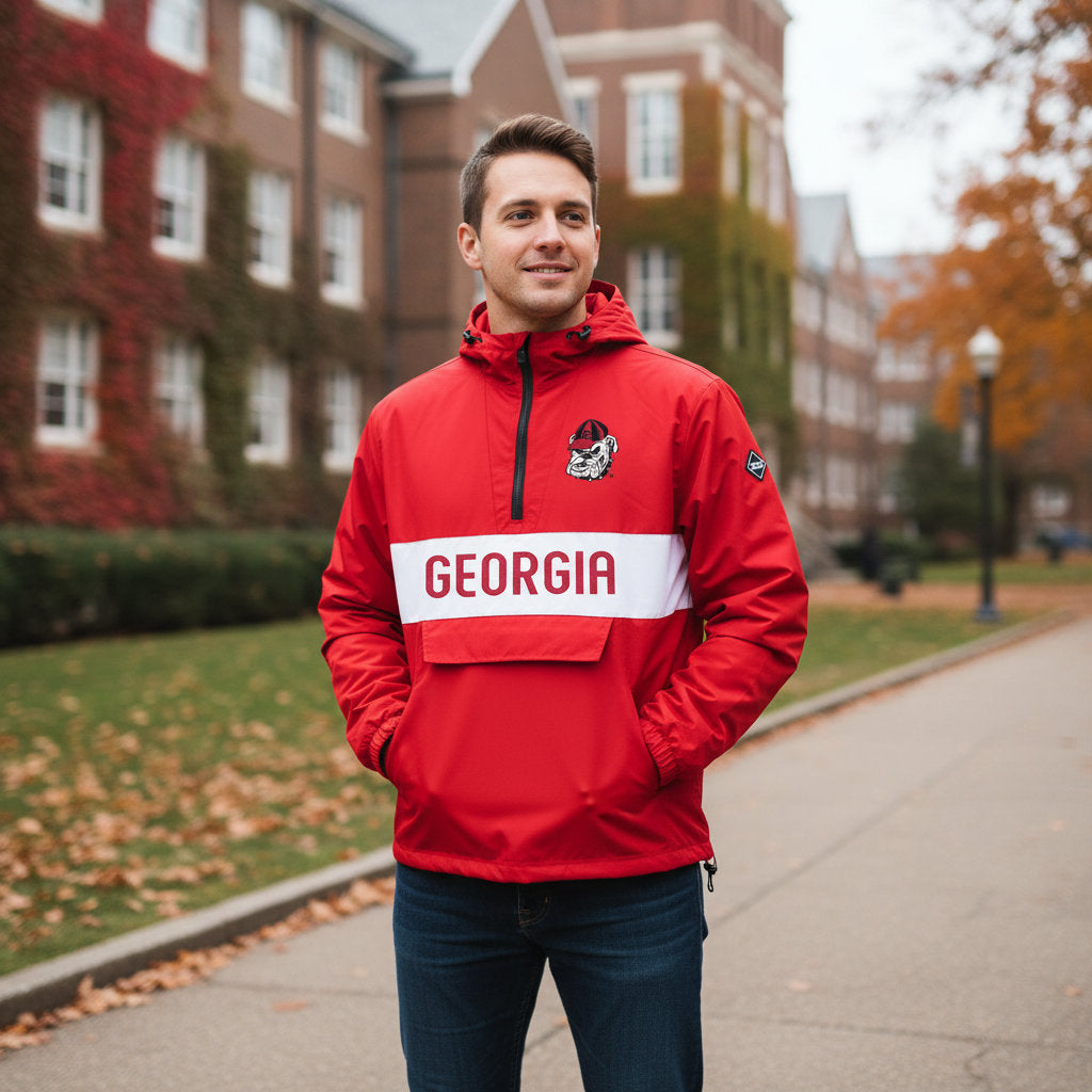 Georgia Bulldogs Franchise Club Mens NCAA Alpha Anorak Jacket Red