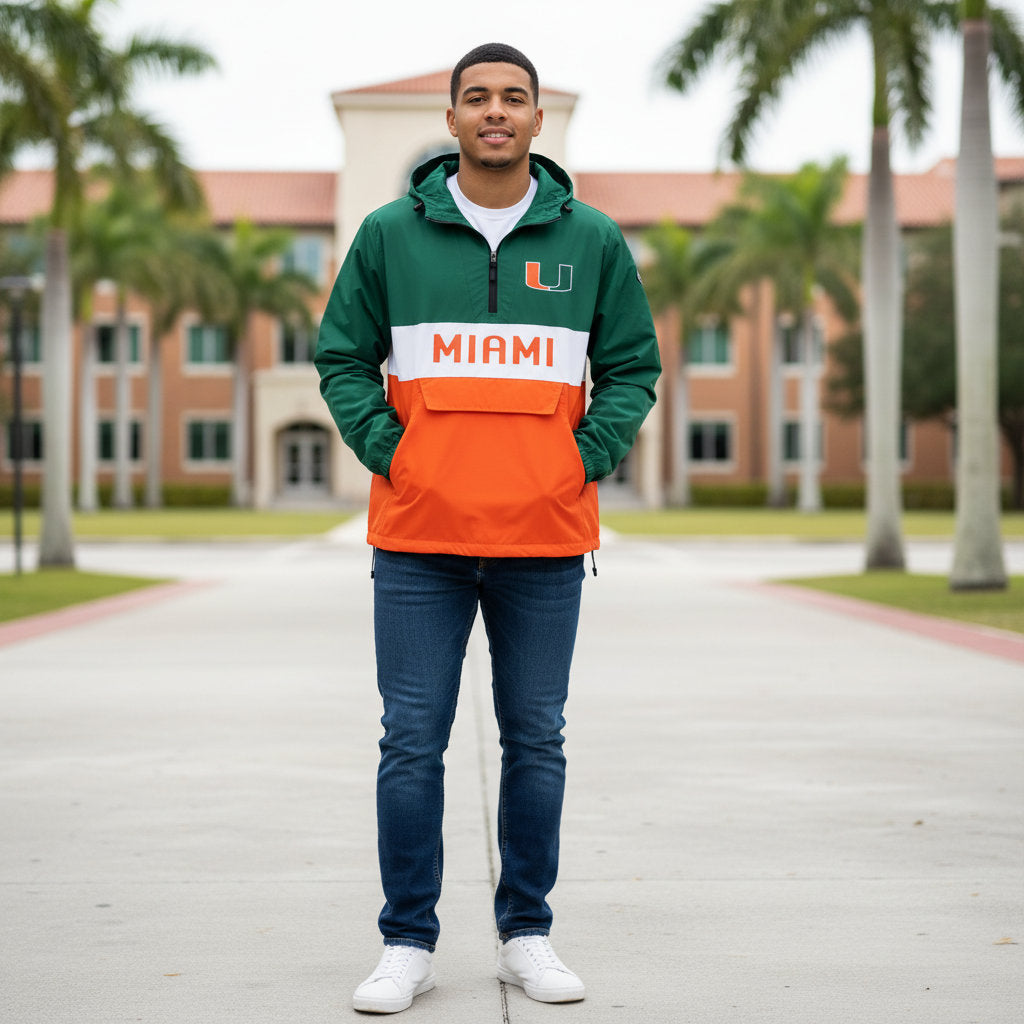 Miami Hurricanes Franchise Club Mens NCAA Alpha Anorak Jacket
