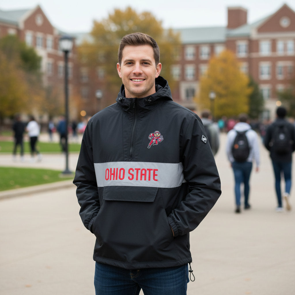Ohio State Buckeyes Franchise Club Mens NCAA Alpha Anorak Jacket Black