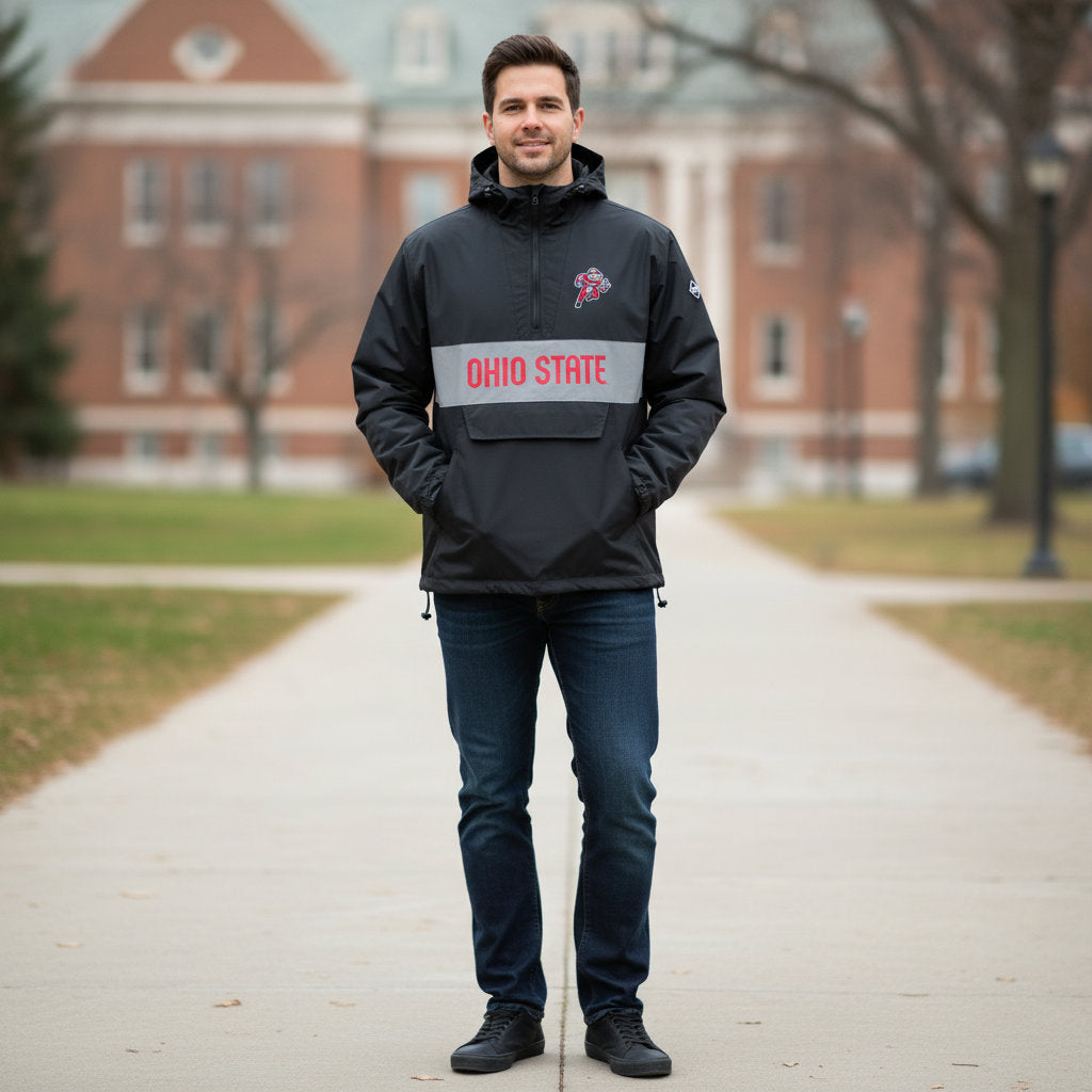 Ohio State Buckeyes Franchise Club Mens NCAA Alpha Anorak Jacket Black