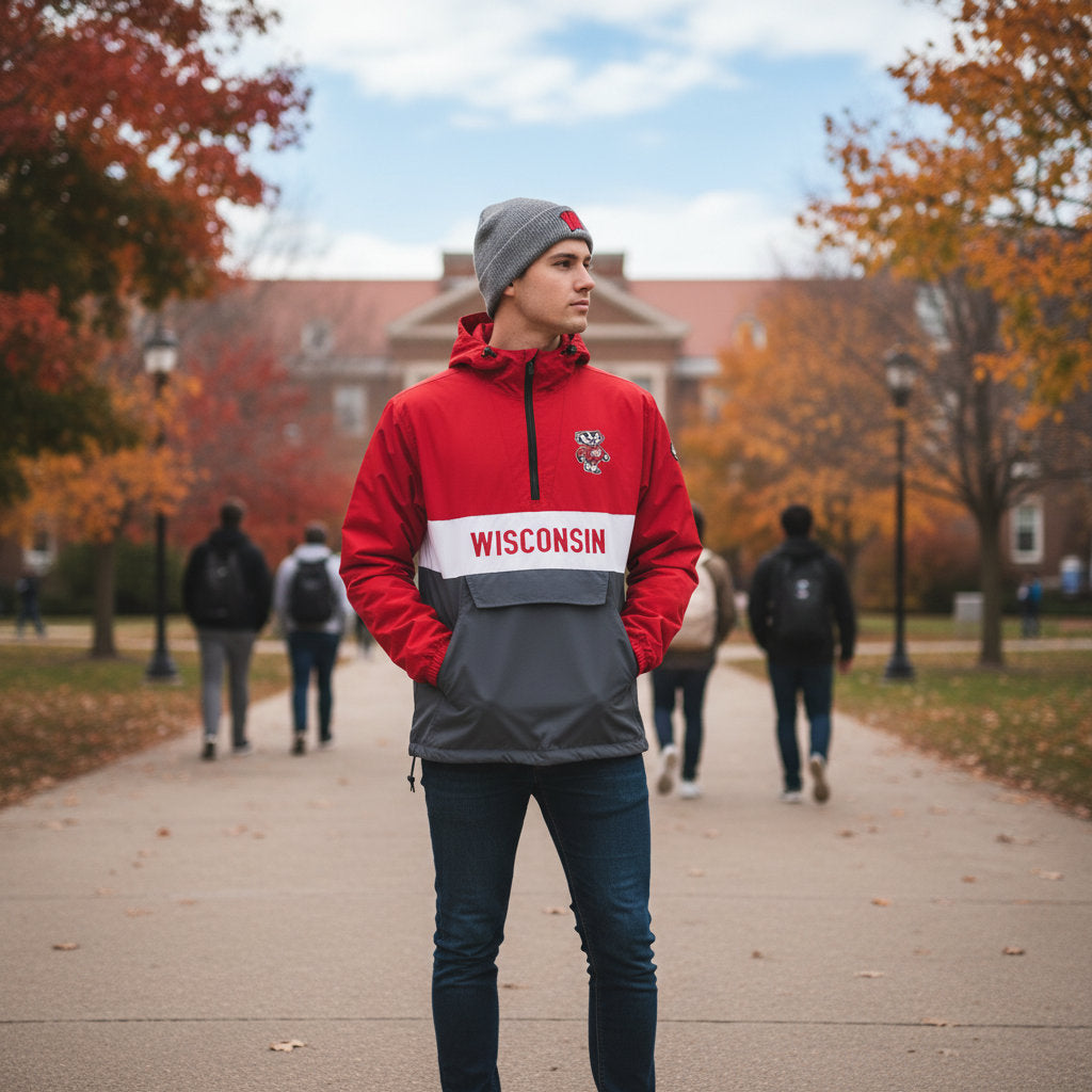 Wisconsin Badgers Franchise Club Mens NCAA Alpha Anorak Jacket