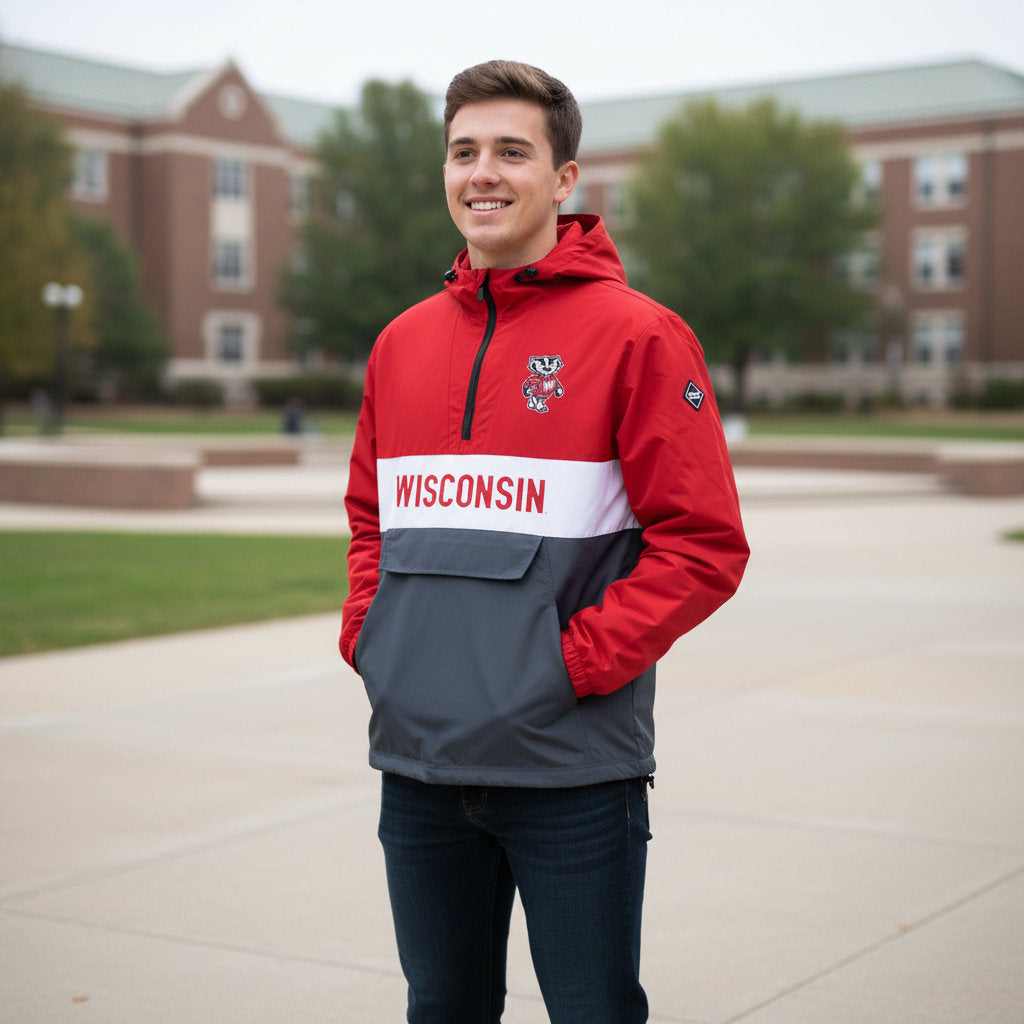 Wisconsin Badgers Franchise Club Mens NCAA Alpha Anorak Jacket