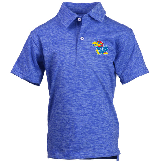 Kansas Jayhawks Wes and Willy Youth Boys Cloudy Yarn College Short Sleeve Polo