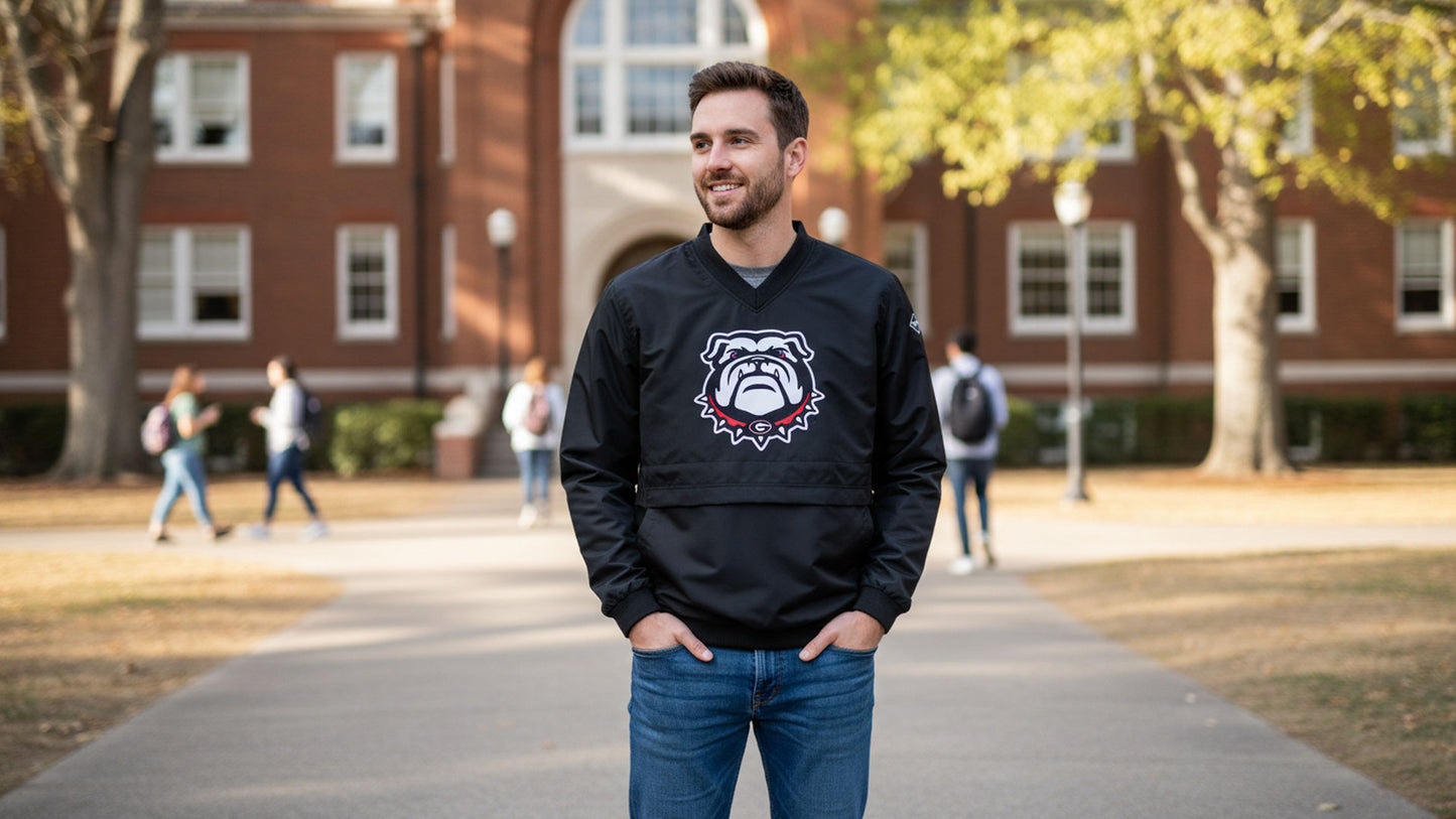 Georgia Bulldogs Franchise Club Men's Big Logo Windshell V-Neck Pullover Jacket Black