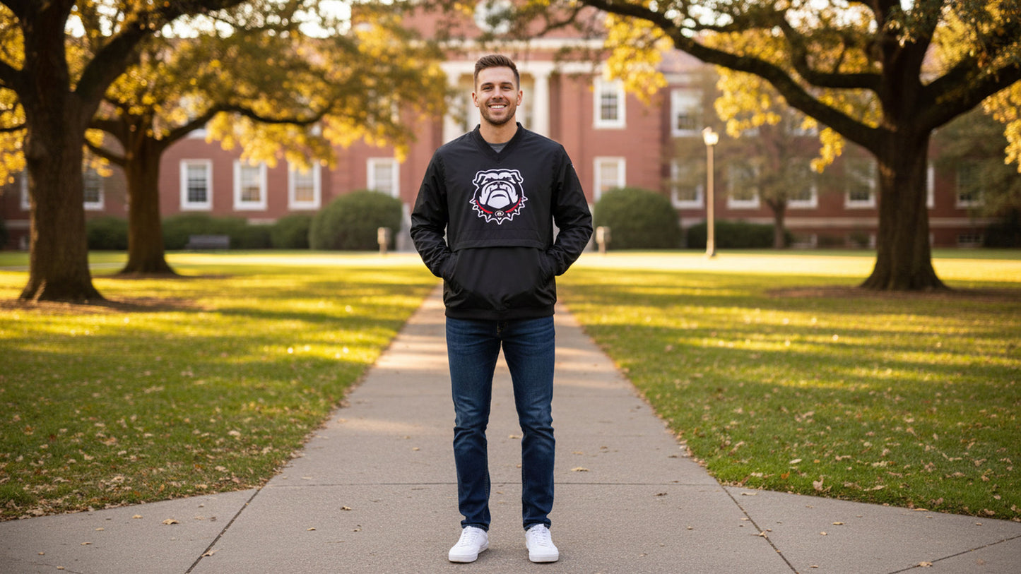 Georgia Bulldogs Franchise Club Men's Big Logo Windshell V-Neck Pullover Jacket Black
