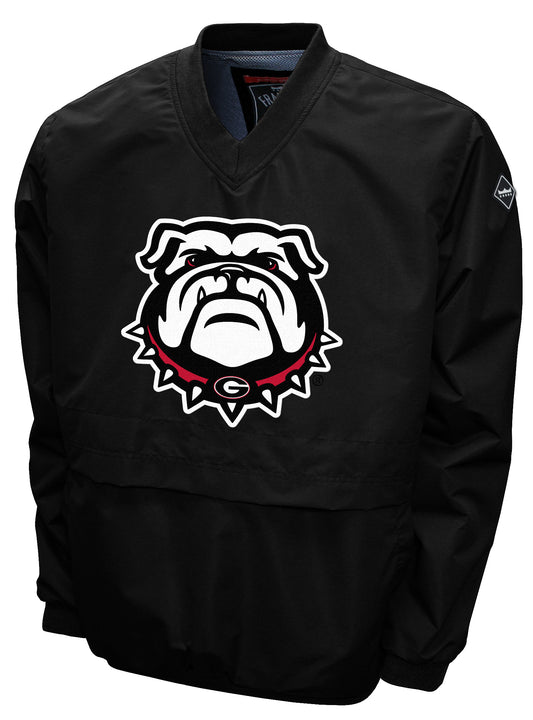Georgia Bulldogs Franchise Club Men's Big Logo Windshell V-Neck Pullover Jacket Black