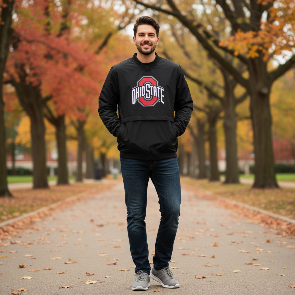 Ohio State Buckeyes Franchise Club Men's Big Logo Windshell V-Neck Pullover Jacket Black